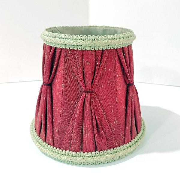 Vintage Red Pinch Pleated Mini Lamp Shade with Tan Brocade Trim