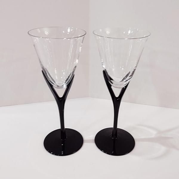 Vintage Sasaki Crystal Wine Glasses, Set of Two, Capistrano Black