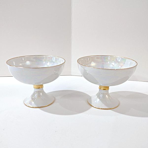 Antique H & C Schlaggenwald Czechoslovakia Rainbow Iridescent Lusterware Low Sherbet Dessert Fruit Cups, Set of 2, Vintage Lustreware Bowls