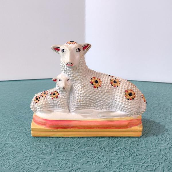 Vintage Mother Sheep and Lamb Liberty Workshop Chalkware Figurine, Early American Folk Art Figure
