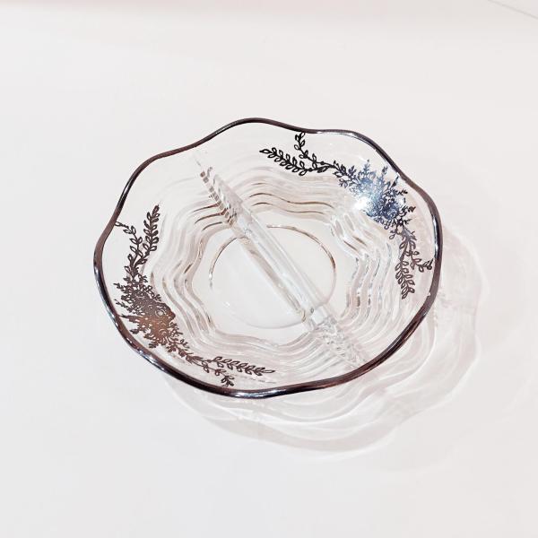 Vintage Divided Dish with Silver Overlay, Silver City Blossom Time Pattern Fostoria Divided Bowl