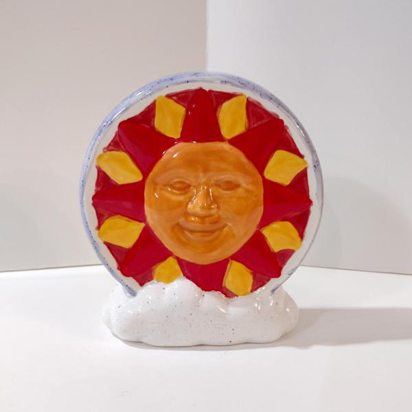Ceramic Celestial Moon and Sun Face Two Sided Coin Bank