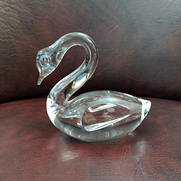 Vintage Crystal Glass Swan Figurine Paperweight, Crystal Anniversary Gift