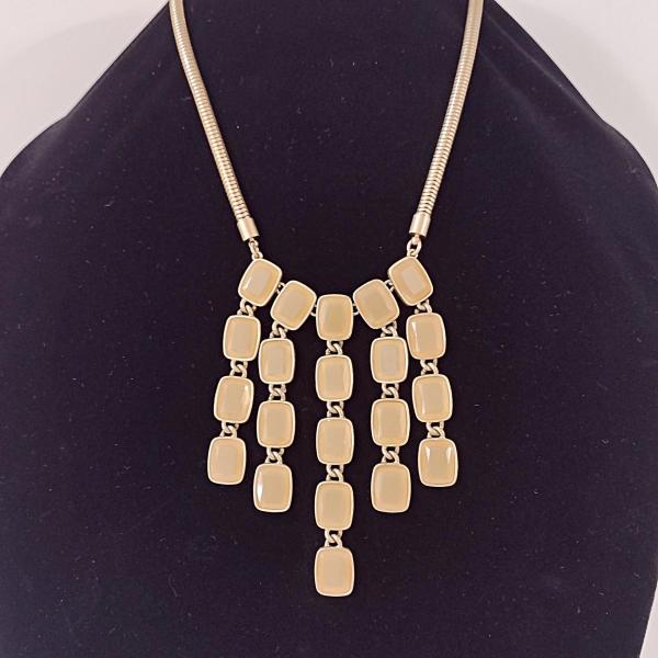 Vintage Talbots Tan Yellow Acrylic Cascade Statement Bib Necklace with Gold Tone Snake Chain, Adjustable Length 20" to 22"