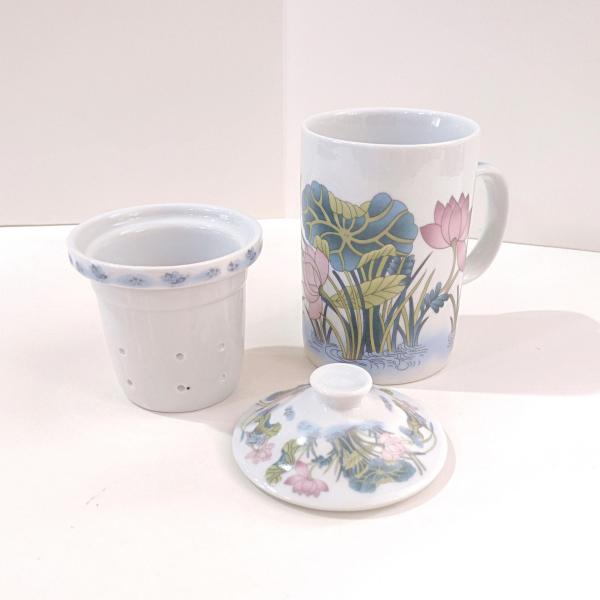 Floral Butterfly Tea Mug with Infuser Strainer and Lid, Covered Coffee Tea Cup