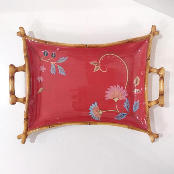 Vintage Hand Painted Tracy Porter The Artesian Road Ceramic Serving Tray Platter, Peacock Floral Design