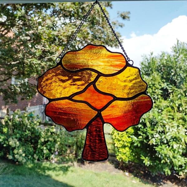 Stained Glass Fall Tree Suncatcher, Custom Colors Available