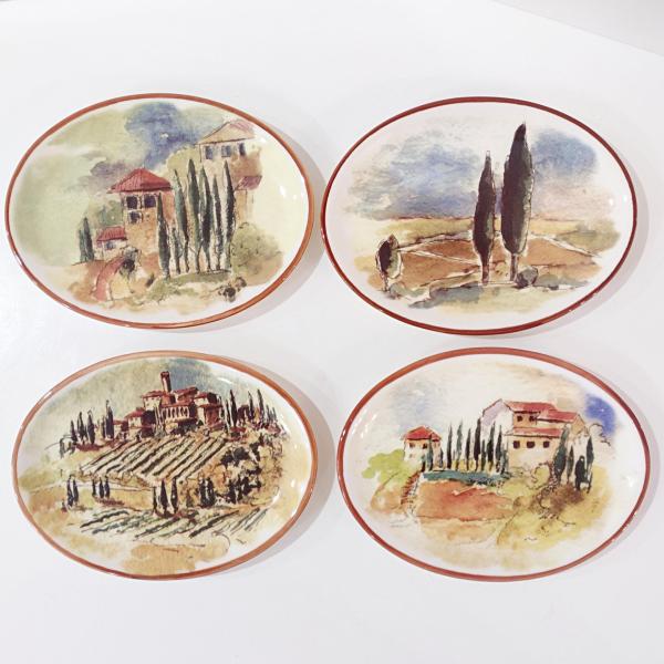 Vintage Williams Sonoma Tuscan Villa Oval Appetizer Plates, Set of Four