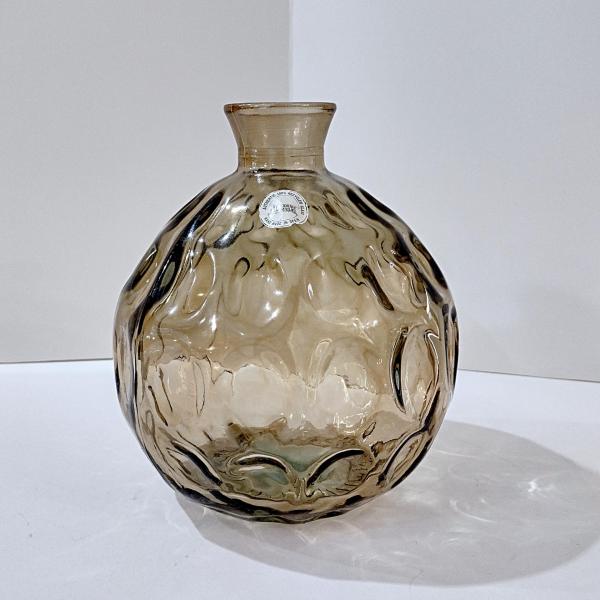 Vintage San Miguel Amber Round Globe Thumbprint Recycled Glass Vase