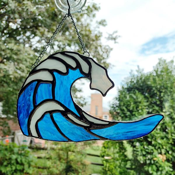 Stained Glass Ocean Wave Suncatcher, Beach Window Decoration