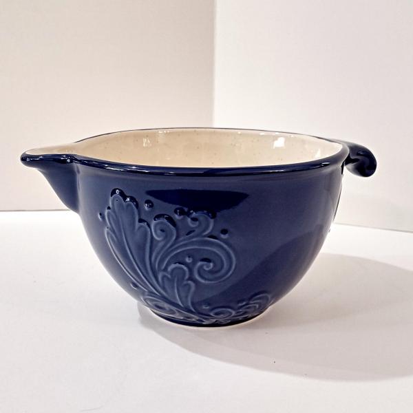 Vintage Pfaltzgraff Weir in Your Kitchen Chicory Small Batter Bowl, Blue and White Ceramic Mixing Bowl with Pour Spout