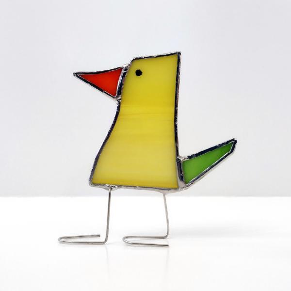 Stained Glass Standing Bird, Funky Glass Bird, Yellow and Green Bird Suncatcher, Windowsill Free Standing Bird