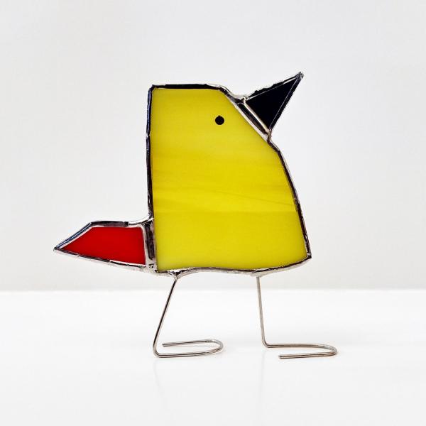 Stained Glass Standing Bird, Funky Glass Bird, Yellow and Red Bird Suncatcher, Windowsill Free Standing Bird